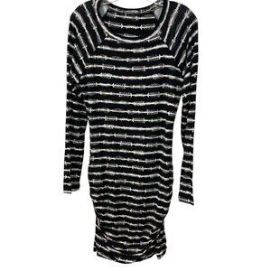 Tart Striped 3/4 Sleeve Casual Dress Size Large Ruched Sides Midi Feather Modal